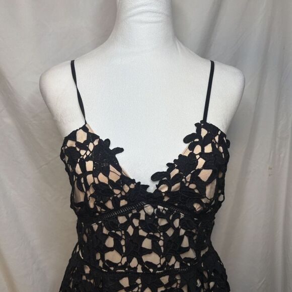 City Chic Cocktail Black Lace Spaghetti Strap Midi Dress Womens Designer - Picture 2 of 7